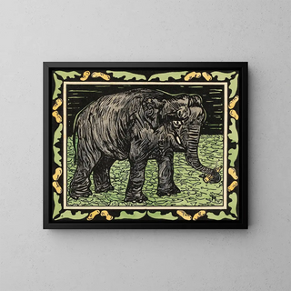 Elephant with a bottle - Theo van Hoytema — framed artwork on a wall