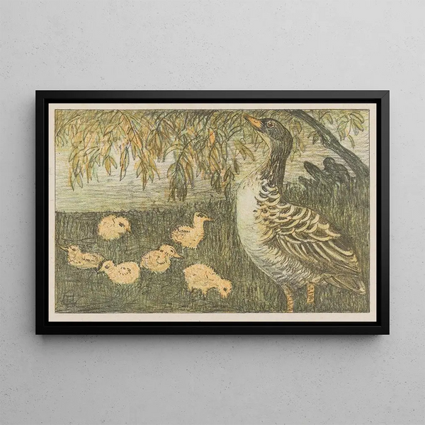 Goose with Chicks - Theo van Hoytema — framed artwork on a wall