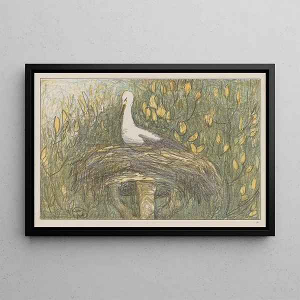 Stork in the nest - Theo van Hoytema — framed artwork on a wall