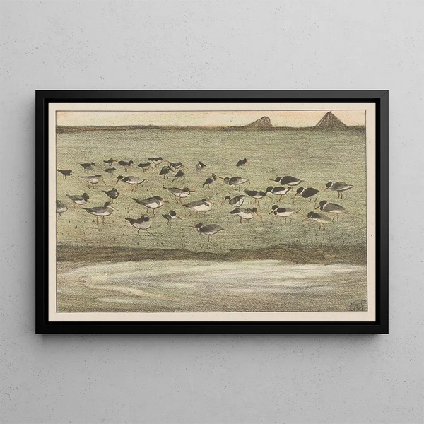 Egrets by the water's edge - Theo van Hoytema — framed artwork on a wall