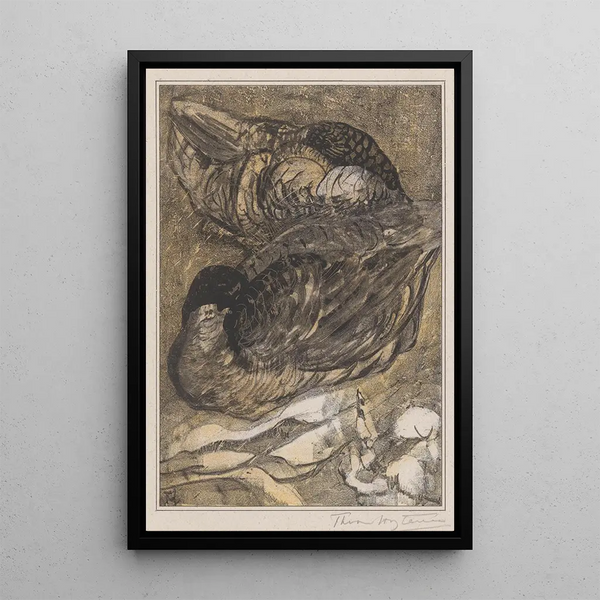Two sleeping ducks - Theo van Hoytema — framed artwork on a wall