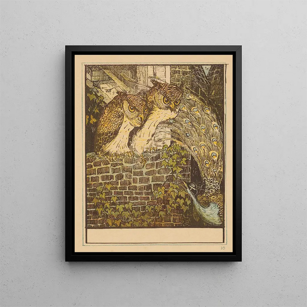 Two owls on a wall - Theo van Hoytema — framed artwork on a wall