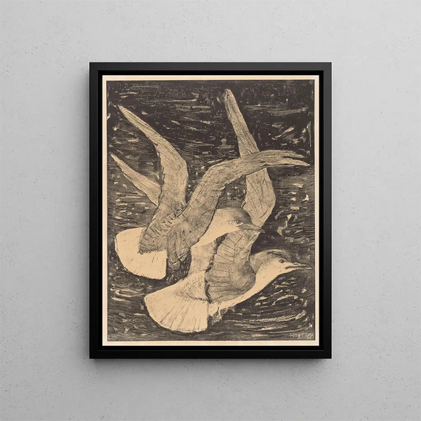 Two seagulls in flight - Theo van Hoytema — framed artwork on a wall