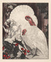 Two white turkeys near holly branches in the snow - Theo van Hoytema — artwork view
