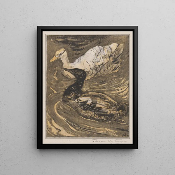 Two swimming ducks - Theo van Hoytema — framed artwork on a wall