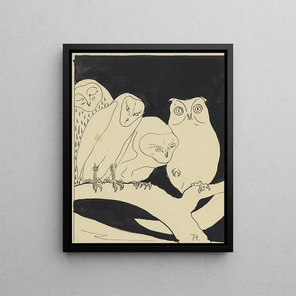 Owls on a branch - Theo van Hoytema — framed artwork on a wall