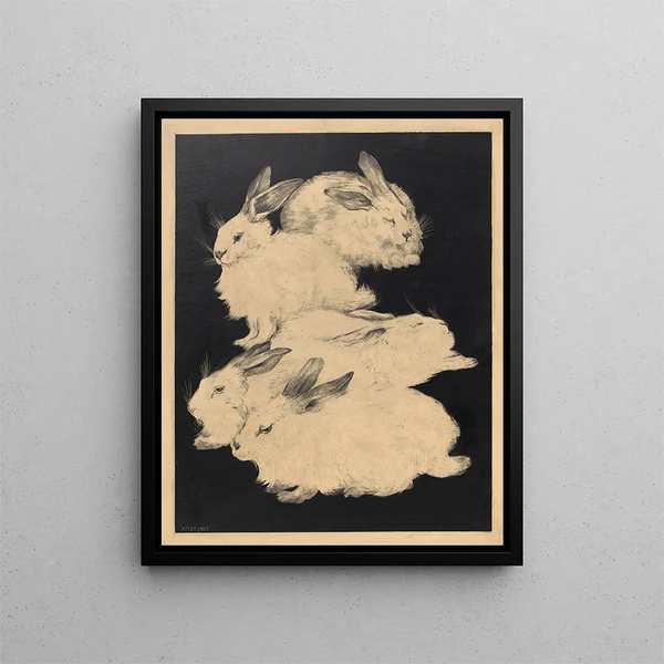 Five Angora Rabbits - Theo van Hoytema — framed artwork on a wall