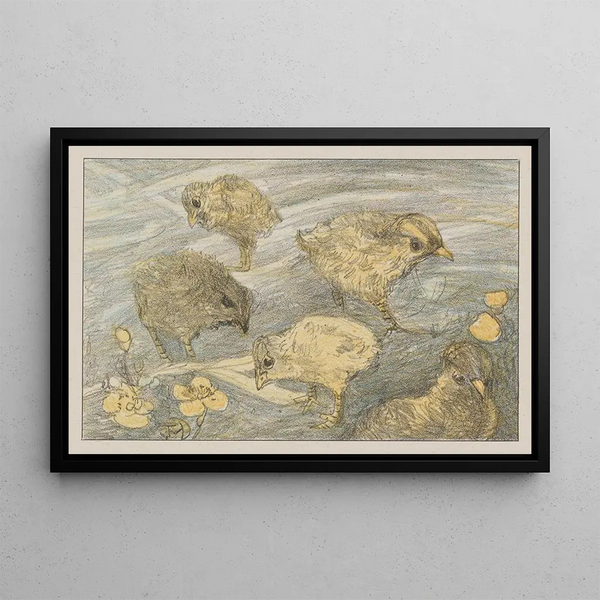 Five Chicks - Theo van Hoytema — framed artwork on a wall