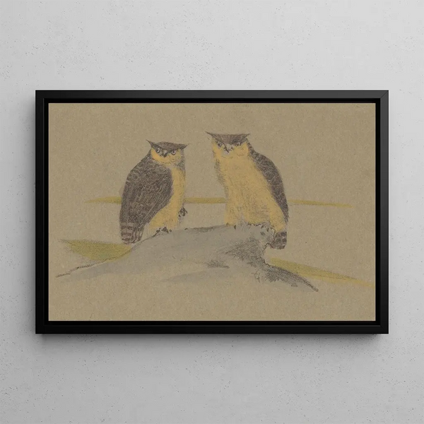 Greeting card with two owls - Theo van Hoytema — framed artwork on a wall