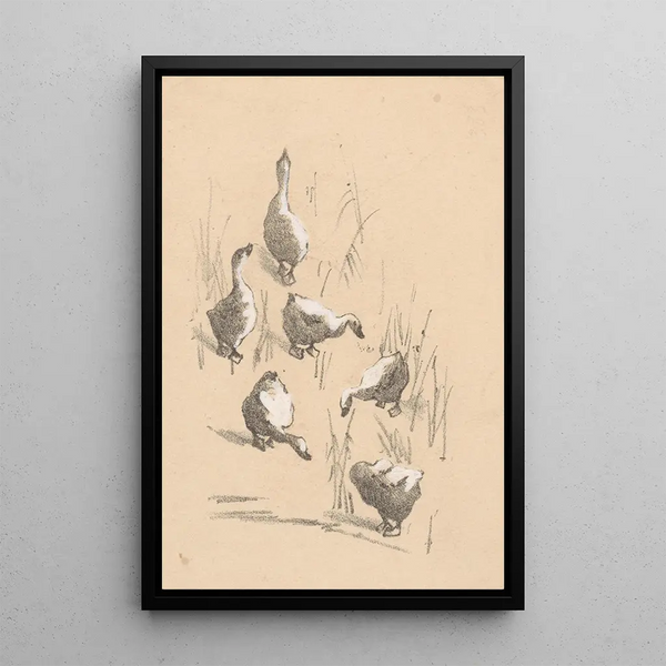 Greeting card with six geese - Theo van Hoytema — framed artwork on a wall