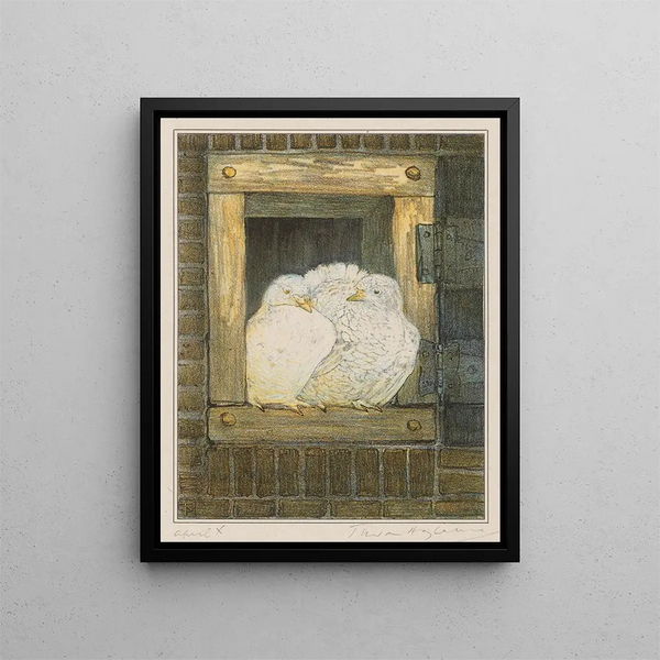 White doves at the window - Theo van Hoytema — framed artwork on a wall