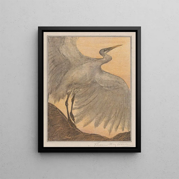 Large egret painting - Theo van Hoytema — framed artwork on a wall