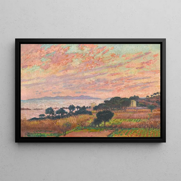 La Baie au soleil couchant, Saint-Clair - Theo van Rysselberghe — framed artwork on a wall