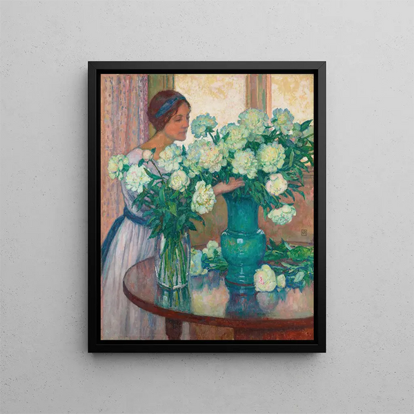Les Pivoines blanches - Theo van Rysselberghe — framed artwork on a wall