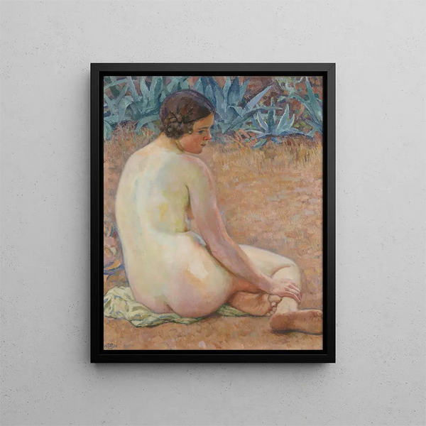 Nude painting with agaves - Theo van Rysselberghe — framed artwork on a wall