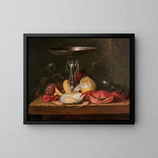 Tasse de citron et fruits de mer sur un entablement - Theodoor Smits — framed artwork on a wall