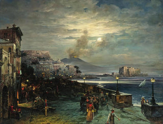 Naples, a night quay with a view of Vesuvius - Theodor Groll — artwork view