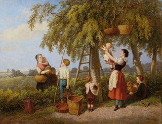 The harvest of cherries, family of farmers in the orchard - Theodor Hosemann — artwork view