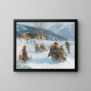 Exciting Sledging Walk Painting - Theodor Kleehaas — framed artwork on a wall