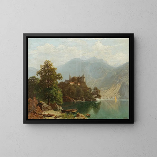 Alpine Lake Scene Painting - Theodor Nocken — framed artwork on a wall