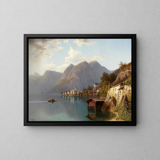 View of Hallstatt - Theodor Nocken — framed artwork on a wall
