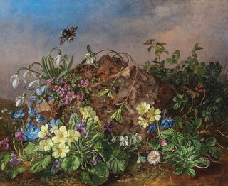 Spring Flowers Painting with Bumblebee - Theodor Petter — artwork view