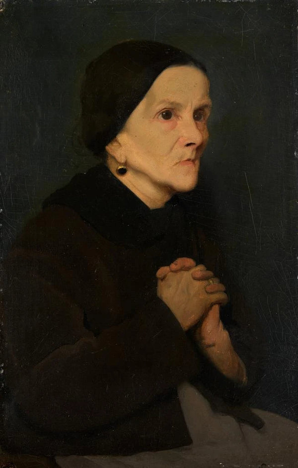 Woman in Prayer - Theodor Poeckh — framed artwork on a wall