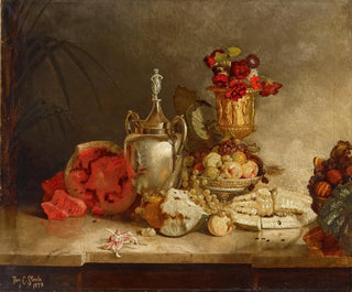 Nature morte avec des fruits et une urne - Theodore Clement Steele — artwork view