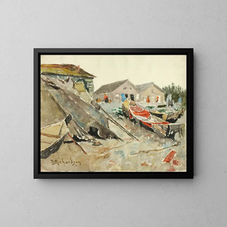 dry covers on canoes - Theodore J. Richardson — framed artwork on a wall