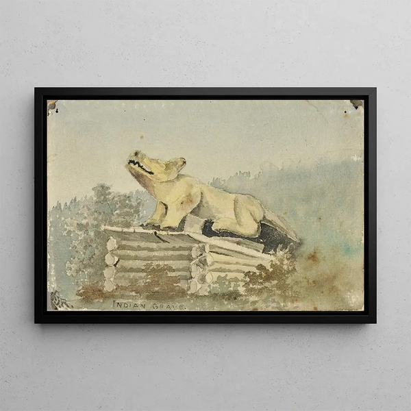 Indian Totem Skull Painting of the Wolf on the Grave of the Medicine Man in Wrangell - Theodore J. Richardson — framed artwork on a wall