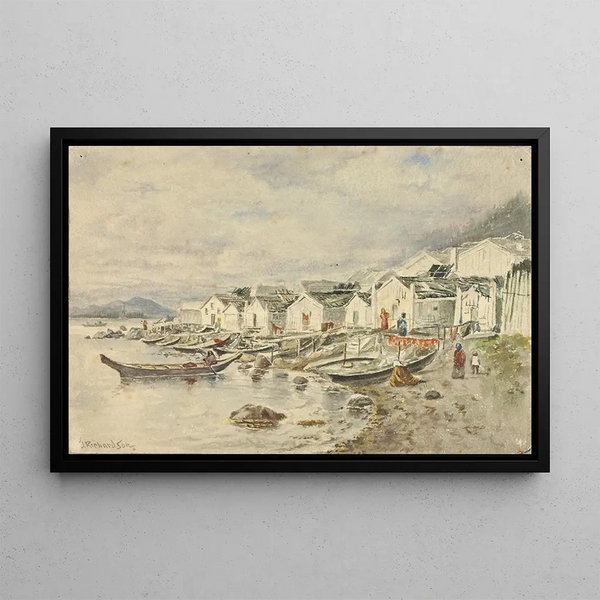 The Indigenous Village of the Sitka Ranch 1884 - Theodore J. Richardson — framed artwork on a wall