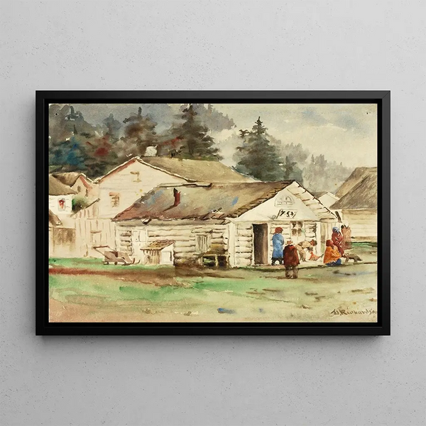 The Market of the Three Crows in Sitka 1889 - Theodore J. Richardson — framed artwork on a wall
