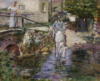 Pré Trognon and his daughter at the bridge - Theodore Robinson — artwork view