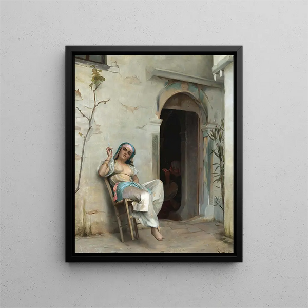 Turkish Woman Smoking - Theodoros Ralli — framed artwork on a wall