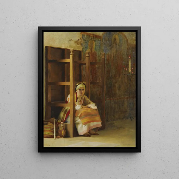 Young girl in a Greek church - Theodoros Ralli — framed artwork on a wall