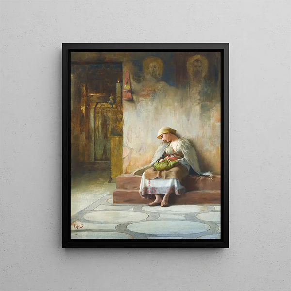 Young girl sleeping in a church - Theodoros Ralli — framed artwork on a wall