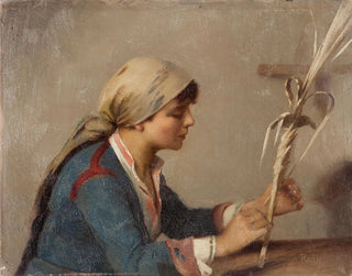 Young girl weaving willow branches - Theodoros Ralli — artwork view