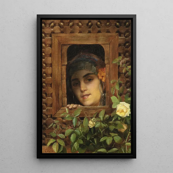 Young woman looking out the window - Theodoros Ralli — framed artwork on a wall