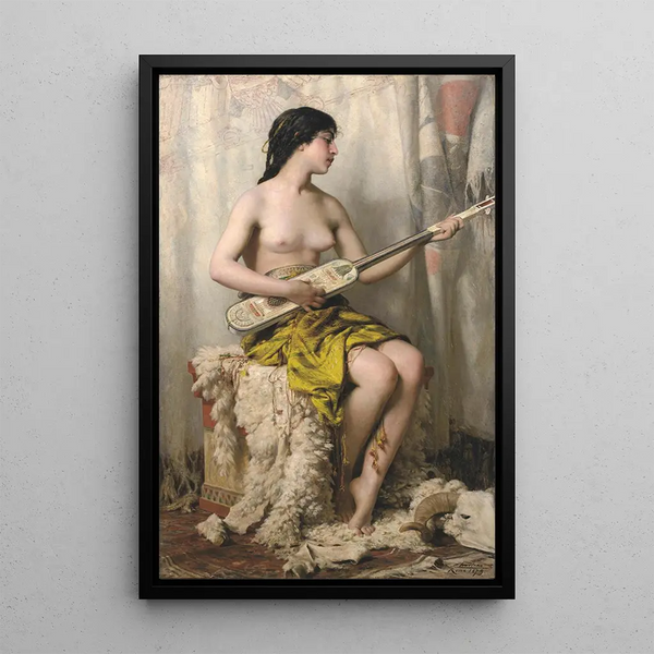 The Mandore Player - Théobald Chartran — framed artwork on a wall