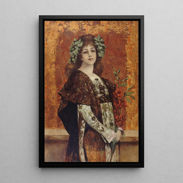Portrait of Sarah Bernhardt 1844-1923 in Gismonda - Théobald Chartran — framed artwork on a wall