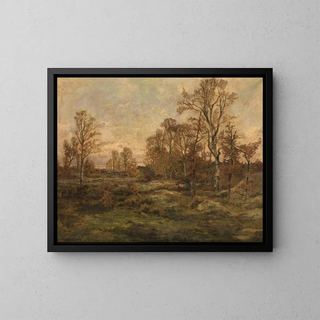 La forêt de Fontainebleau, soirée d'automne - Théodore Baron — framed artwork on a wall