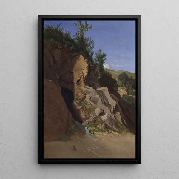 Landscape Painting with a Cave - Théodore Caruelle d'Aligny — framed artwork on a wall