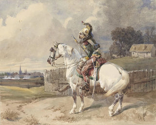 French Dragon Tree painting on a white horse seen from the left profile - Théodore Fort — artwork view
