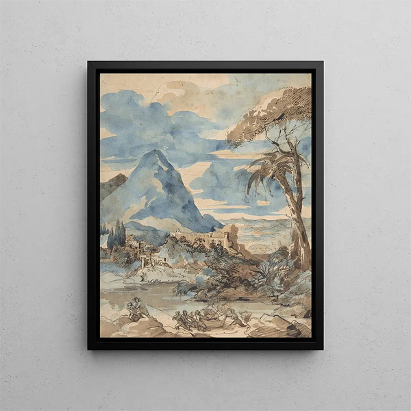Landscape with Fishermen - Théodore Géricault — framed artwork on a wall