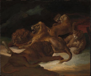 Lions dans un paysage montagneux - Théodore Géricault — artwork view