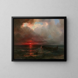 Sunset on a Coastline - Théodore Gudin — framed artwork on a wall