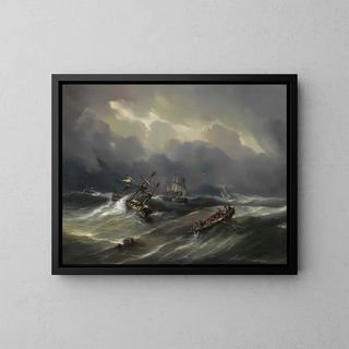Ship in Distress - Théodore Gudin — framed artwork on a wall
