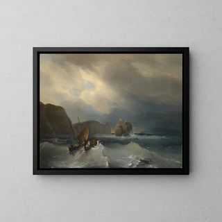 a Rough Sea with Ships - Théodore Gudin — framed artwork on a wall