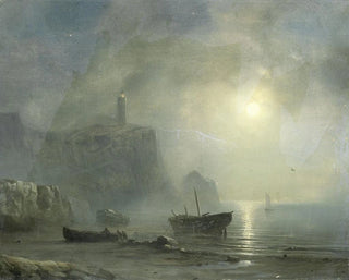 View of a rocky coast by moonlight - Théodore Gudin — artwork view