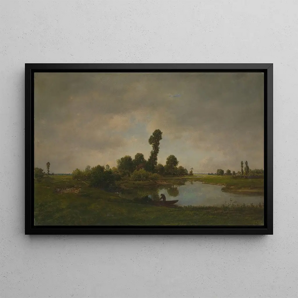 a river landscape - Théodore Rousseau — framed artwork on a wall